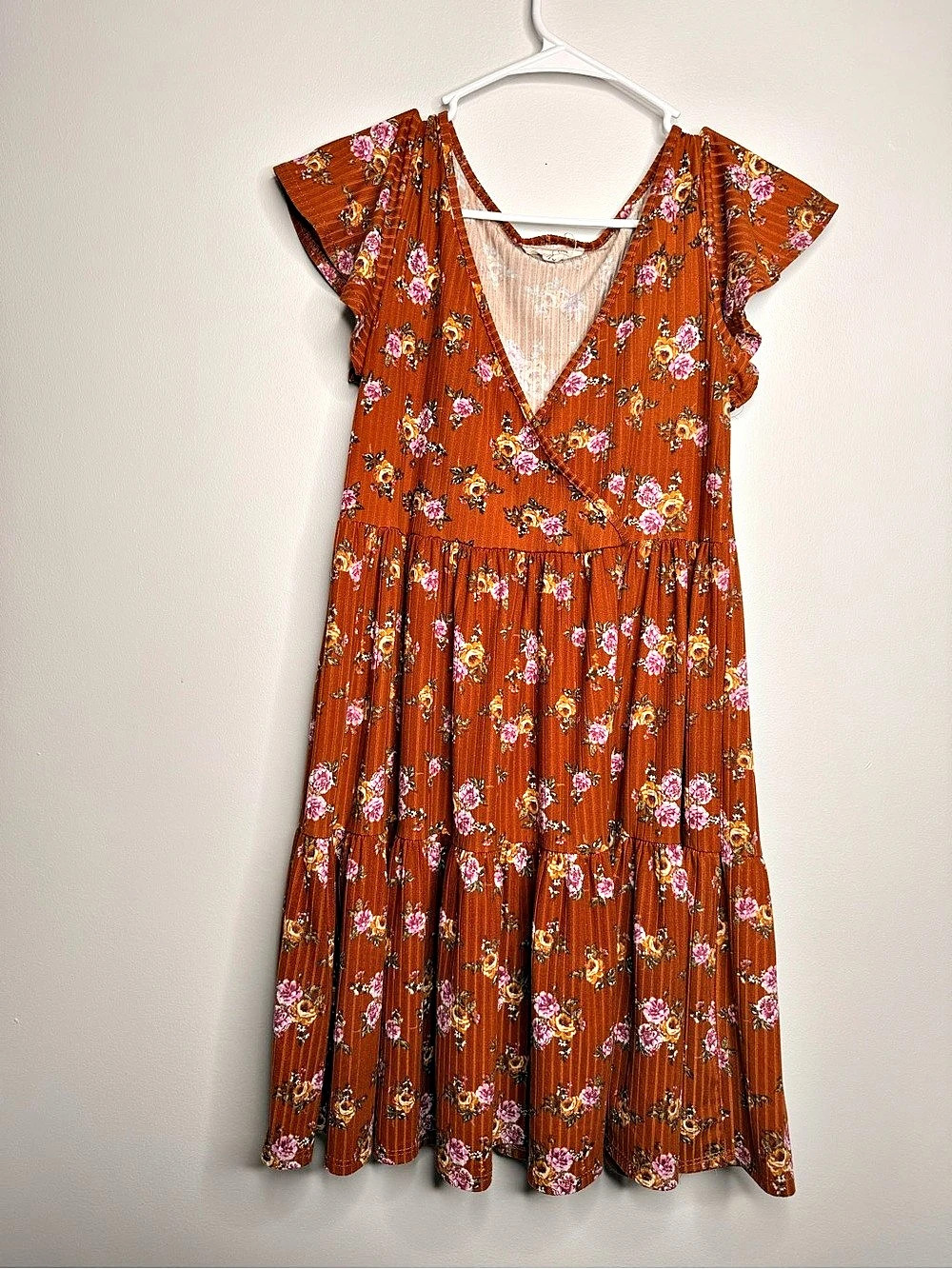 Jessica Simpson Floral Midi Dress in Orange & Pink Size Large Like New